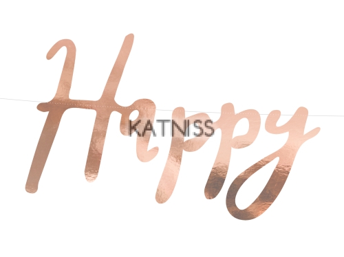 Банер "Happy Birthday" - розово-златист - 16.5х62 см / Rose Gold Banner "Happy Birthday" - 16.5x62 cm