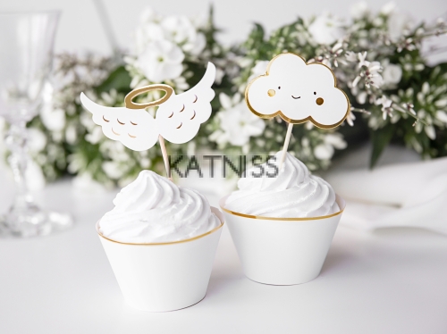 Топери за кексчета с облаци и крила - 12.5 см - 6 броя / Cupcakes Toppers With Clouds And Wings - 12.5 cm - 6 pieces