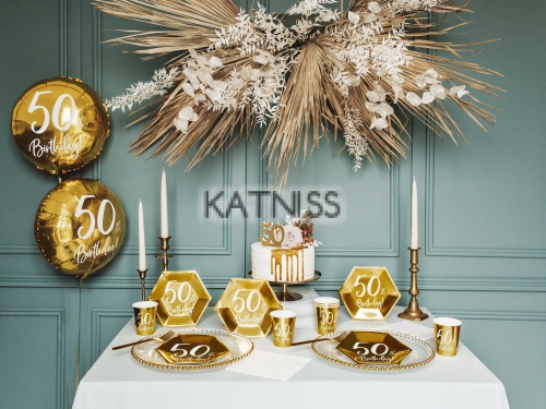 Картонени чаши за 50-ти рожден ден - златисти - 220 мл - 6 броя / Gold 50th Birthday Paper Cups - 220 ml - 6 pieces