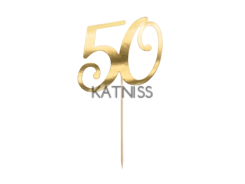 Топер за торта "50" - златист - 20.5 см / Gold Cake Topper "50" - 20.5 cm