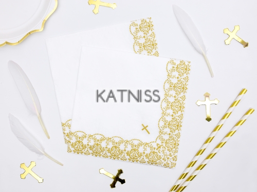 Салфетки за Кръщене - бяло и златисто - 33х33 см - 20 броя / Baptism Napkins - White And Gold - 33x33 cm - 20 pieces