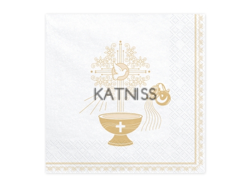 Салфетки за Кръщене - бяло и златисто - 33х33 см - 20 броя / Baptism Napkins - White And Gold - 33x33 cm - 20 pieces