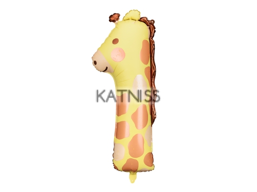 Фолиев балон "1" жираф - 42х90 см / Giraffe Foil Balloon Number "1" - 42x90 cm