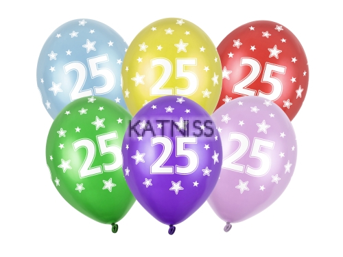 Латексов балон "25" - светло син - 30 см / Balloon "25" - white blue - 30 cm