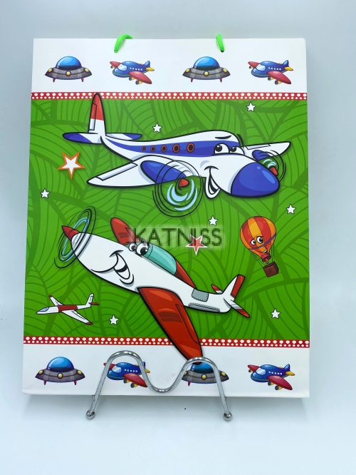 Зелена подаръчна торбичка със самолети / Green present bag with airplanes