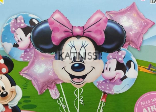 Комплект фолиеви балони с Мини Маус - 5 броя / Foil balloons with Minnie Mouse - 5 pieces