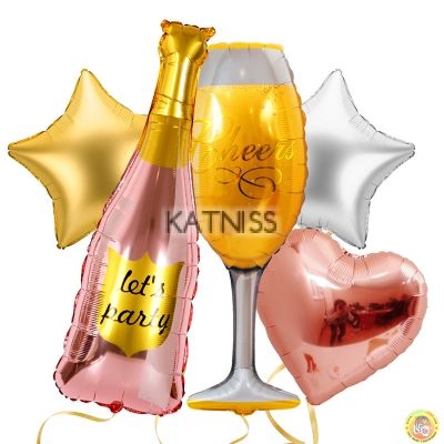 Комплект фолиеви балони с шампанско - 5 броя / Foil balloons with champagne - 5 pieces