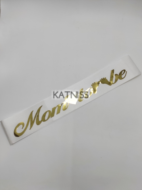 Бяла лента Mom To Be със златист надпис / White tape Mom To Be with gold letters