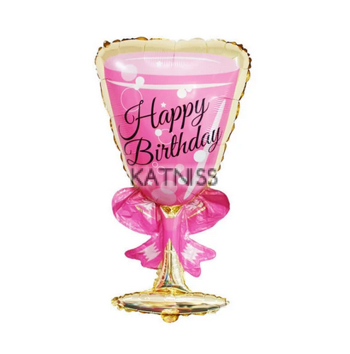 Фолиев балон под формата на розова чаша "Happy Birthday" / Pink Glass Foil Balloon "Happy Birthday"