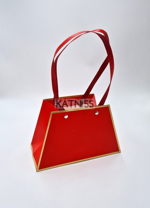 Червена трапецовидна подаръчна торбичка - 13/21 см / Red trapezoid present box - 13/21 cm