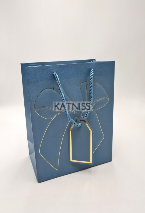 Синя подаръчна торбичка с панделка - 23/18 см / Blue present bag with ribbon - 23/18 cm