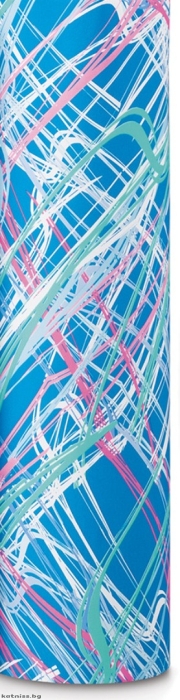 Blue wrapping paper with pink and turquoise lines